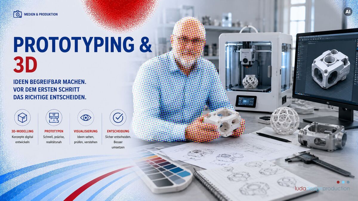 Oliver Luda am CAD-Rechner und am 3D-Drucker