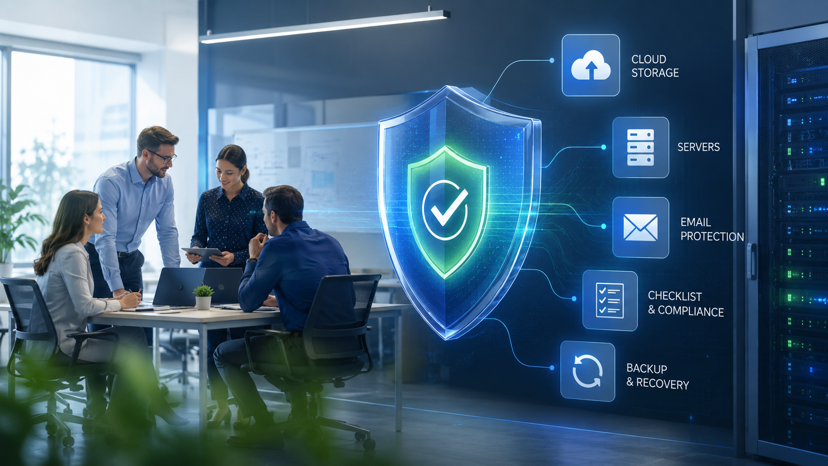 Mehre Personen diskutieren über IT-Sicherheit (AI-GENERATED)